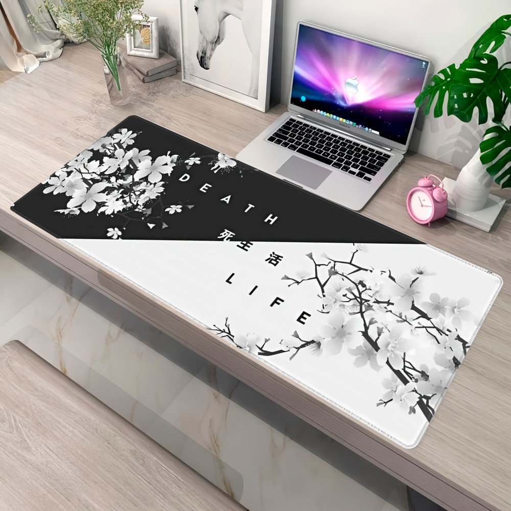 Игровой коврик для мыши Большой компьютерный коврик, XL, белый, черный ...