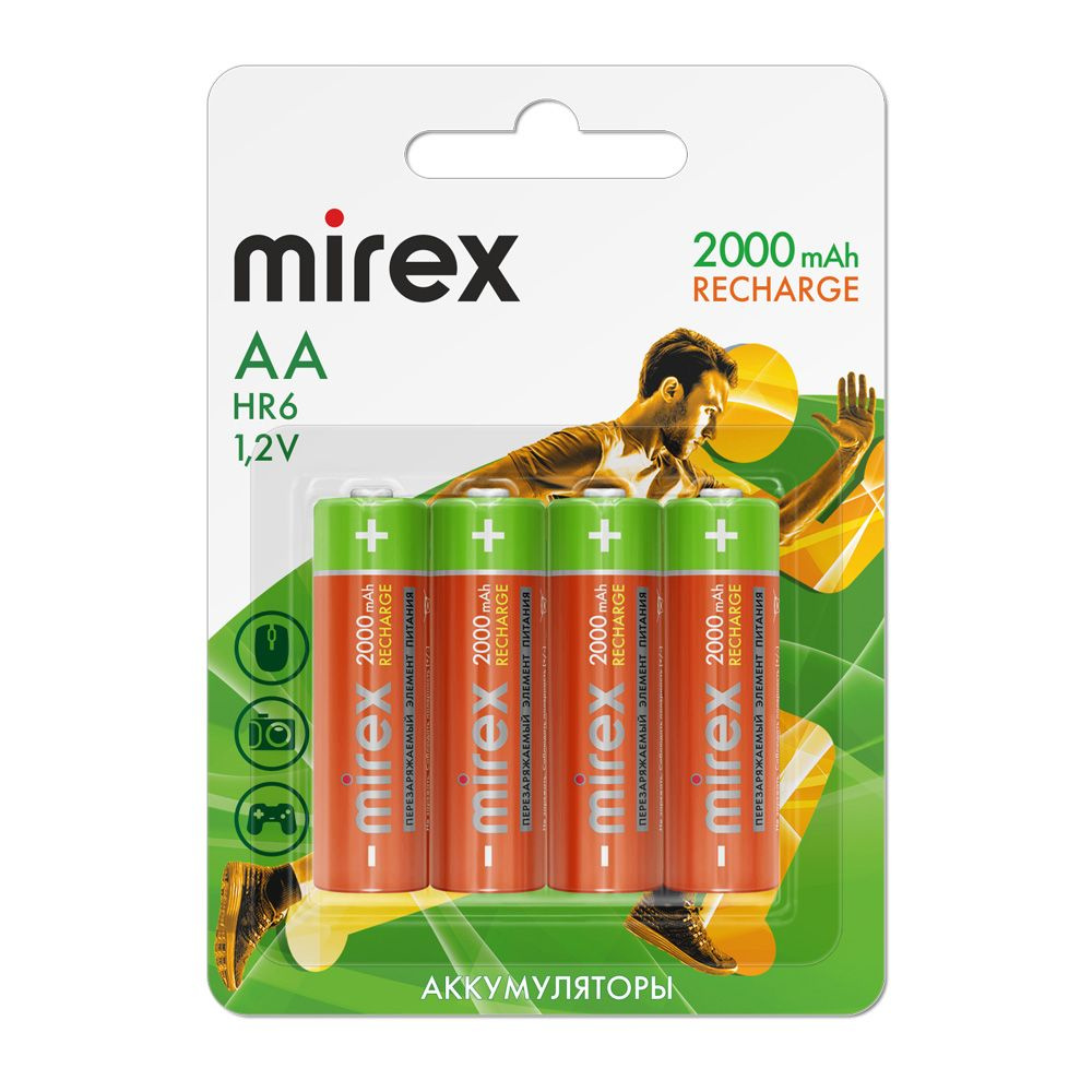 Аккумуляторные батарейки Mirex пальчиковые АА 2000 mAh Ni-Mh 1,2V 4 шт  #1