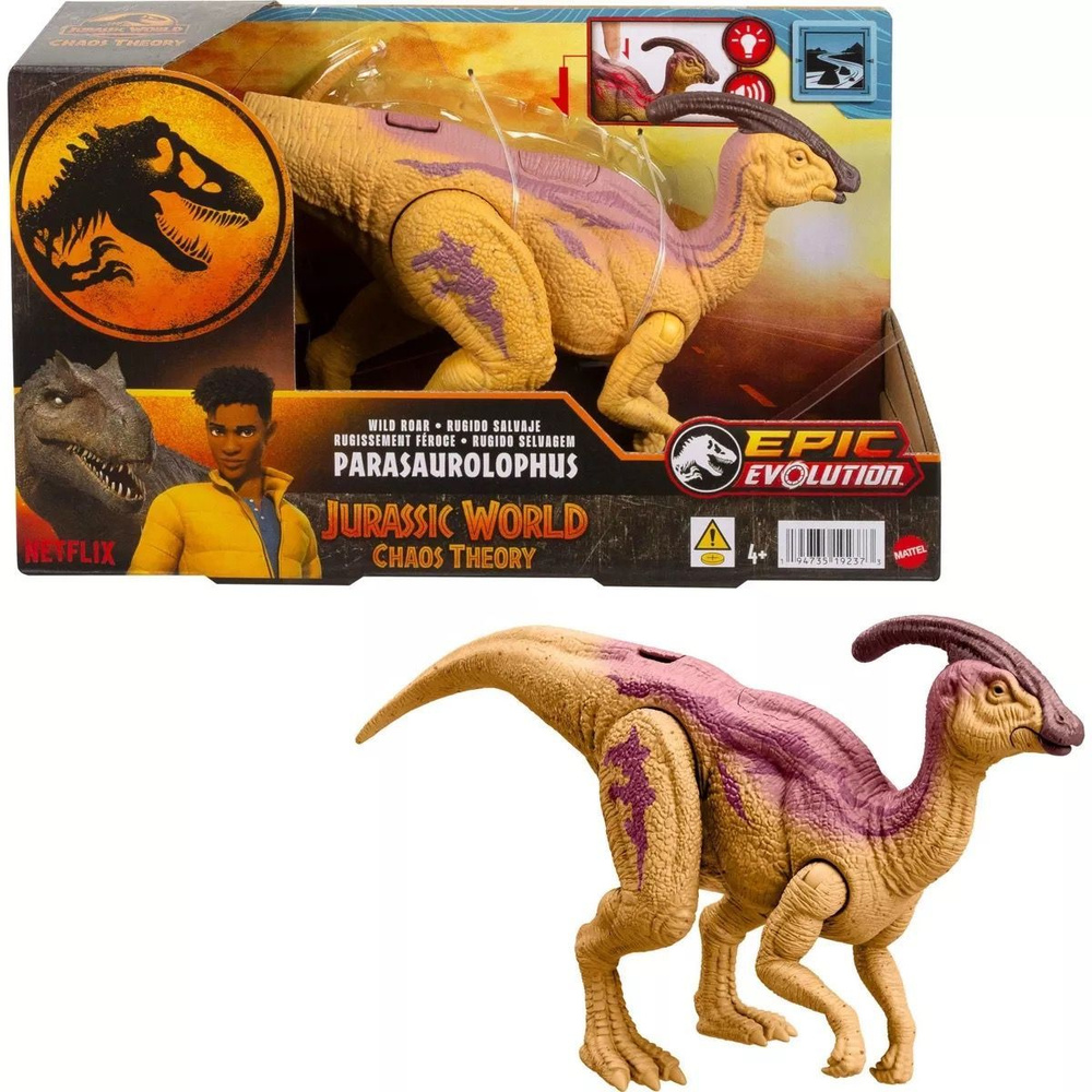 игрушки mattel фигурки Jurassic World Wild Roar Parasaurolophus Dinosaur Action Figure Toy, Glow Effect #1