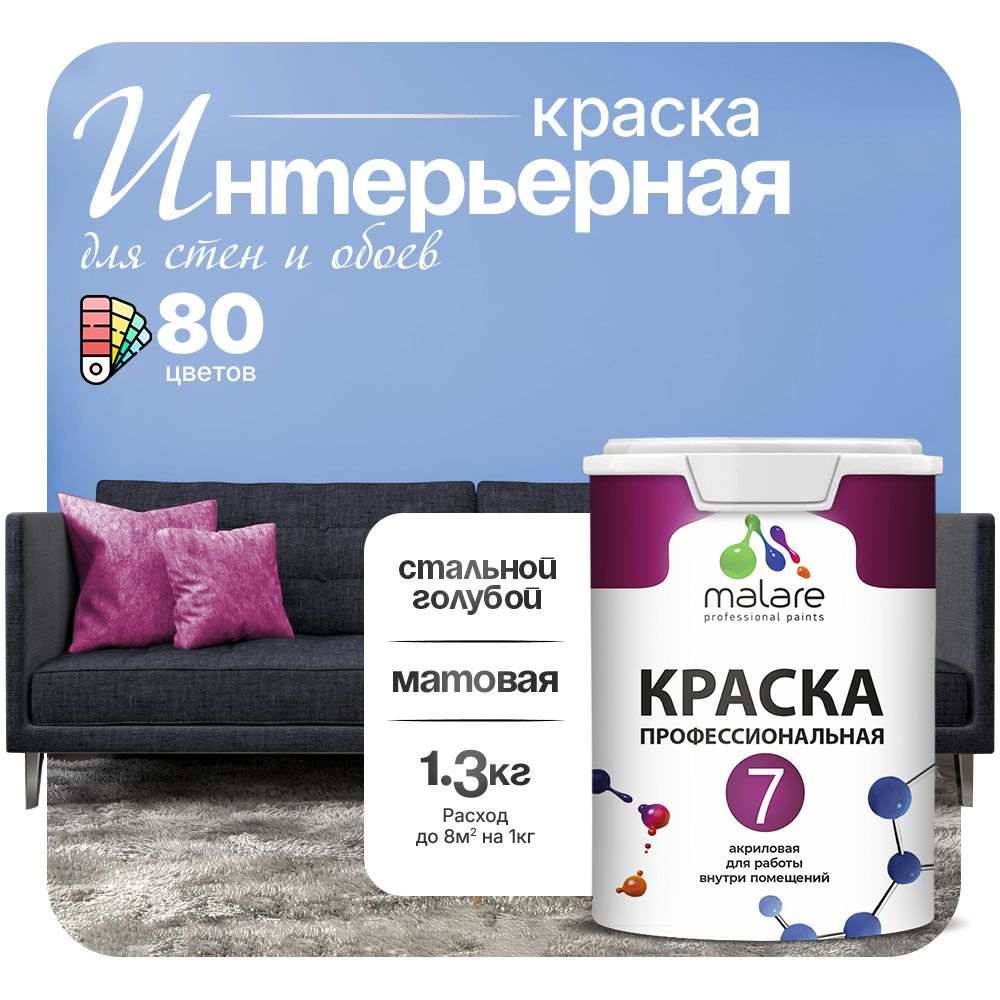 Краска Malare Professional Euro №7 интерьерная для стен и обоев, для потолка, акриловая, быстросохнущая, #1