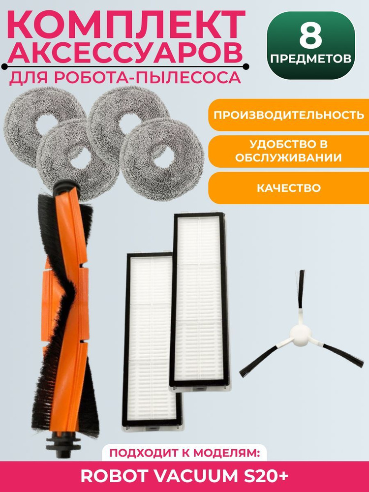 Комплект аксессуаров для робота пылесоса Xiaomi , Robot Vacuum S20+: Основная щетка 1 шт., Салфетка-микрофибра #1
