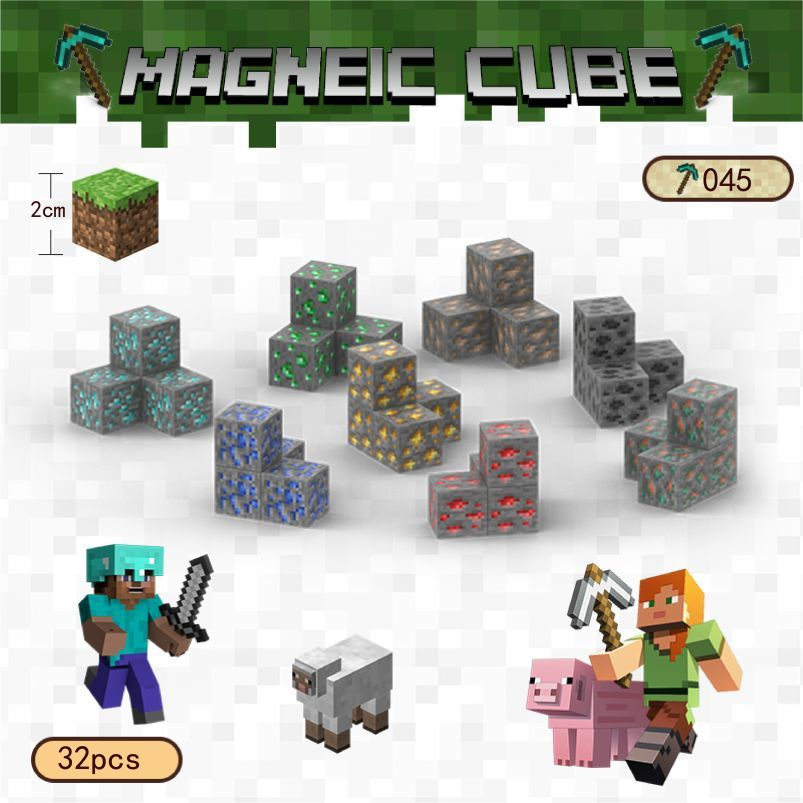 Магнитный конструктор Майнкрафт(Minecraft)/Комплект из 32 магнитных ...