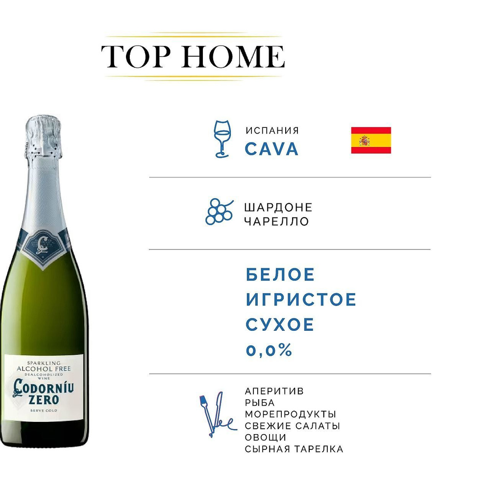 Безалкогольное вино игристое белое Cava Codorniu Zero White Alkohol Free  #1