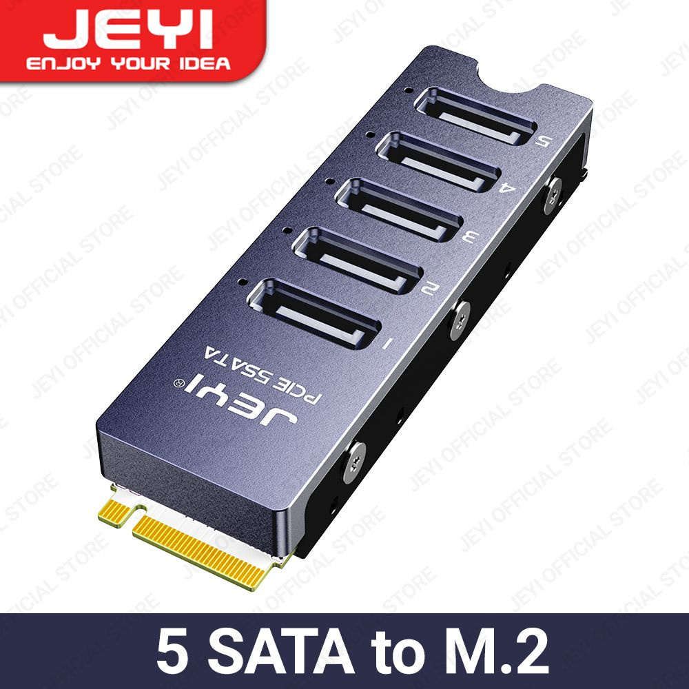 JEYI NVMe M.2 to 5 Sata Adapter, внутренняя 5 портовая не-RAID SATA III 6GB/s NVMe Adapter Card для настольных #1