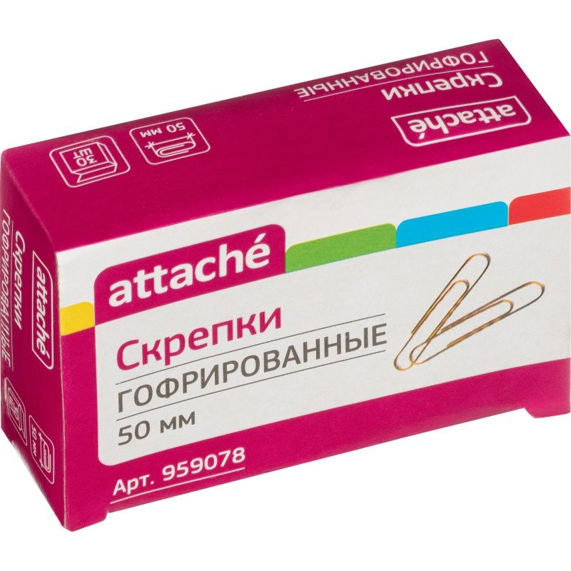 Скрепки Attache 50 мм, гофрированные золотистые, 40 штук (959078)  #1