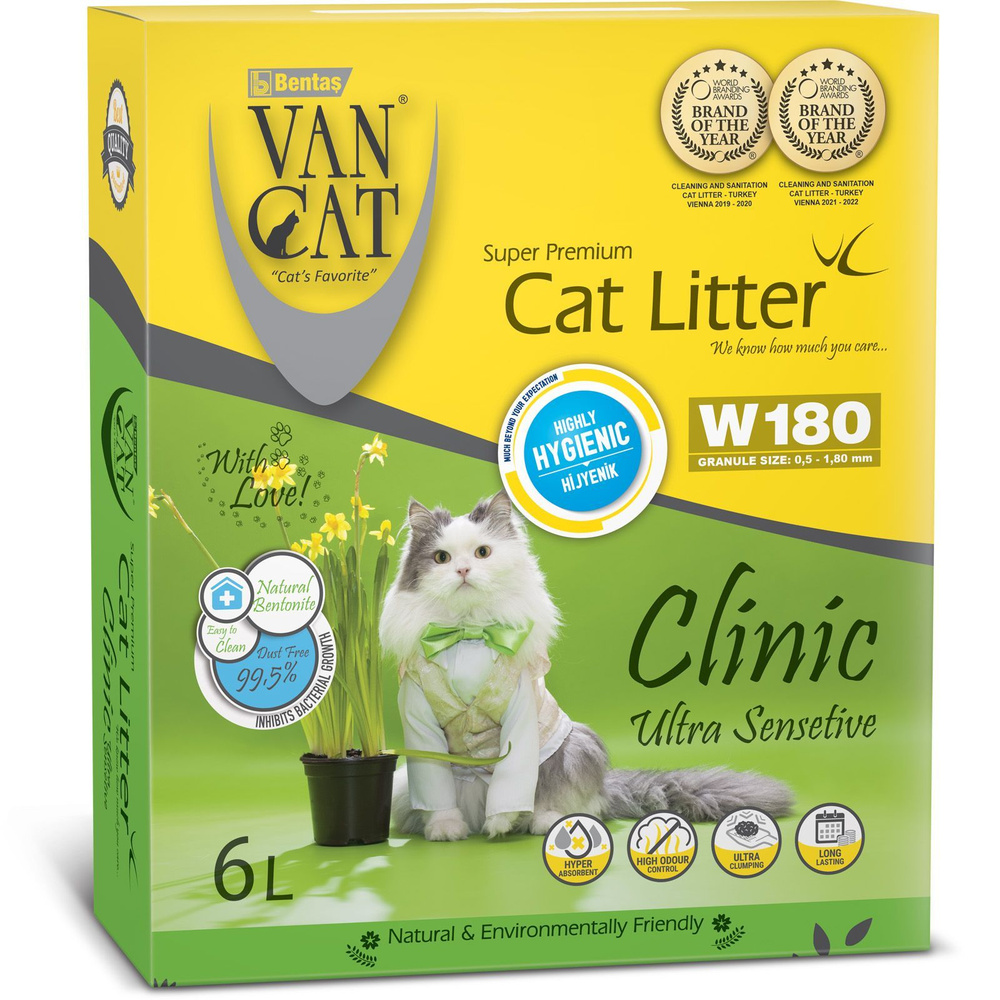 Наполнитель для кошачьего туалета Van Cat Clinic Ultra Sensitive Антибактериальный эффект, без пыли, #1