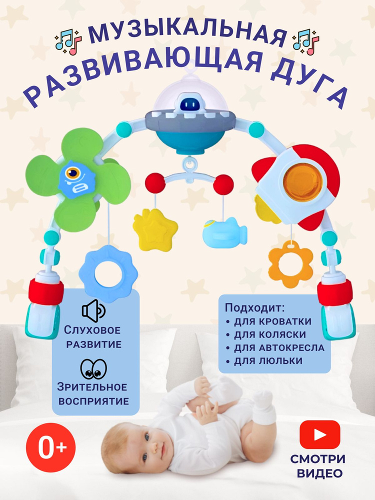 Развивающая дуга и подвесные погремушки игрушки для новорожденных детей на коляску и кроватку #1