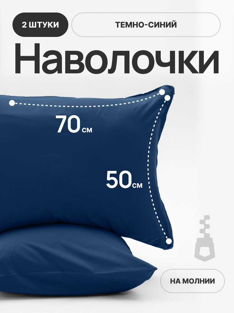 Наволочки 50х70 на молнии - 2 шт, Темно-синие #1