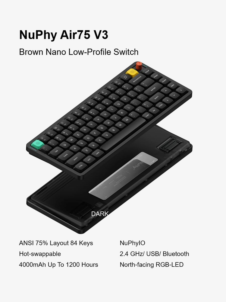 NuPhy Клавиатура беспроводная Air75 V3, Brown nano, Английская
