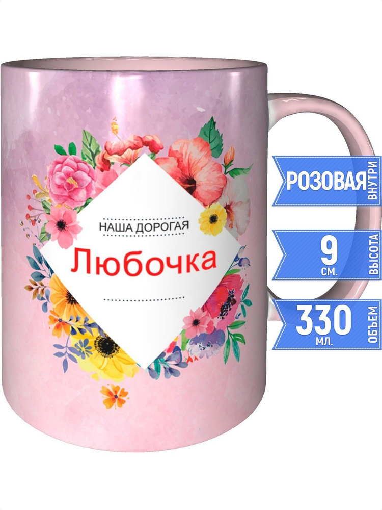 Кружка наша дорогая Любочка - с розовой ручкой и розовая внутри #1