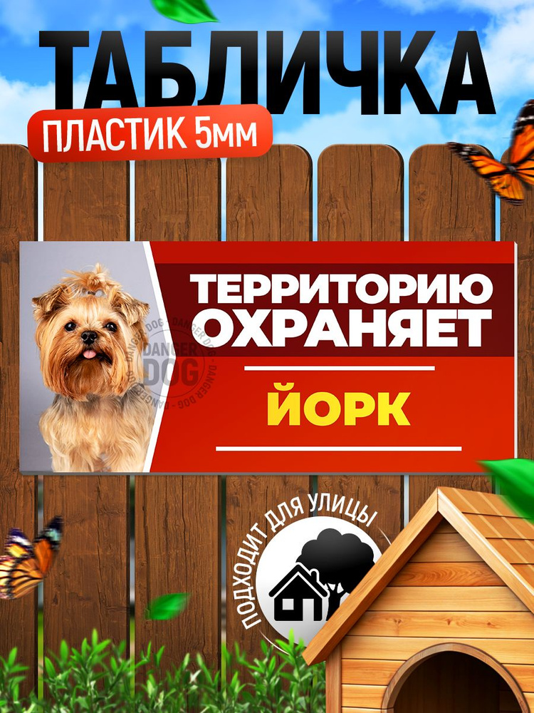 Табличка, DANGER DOG, Йорк, на забор, 30см х 14см #1
