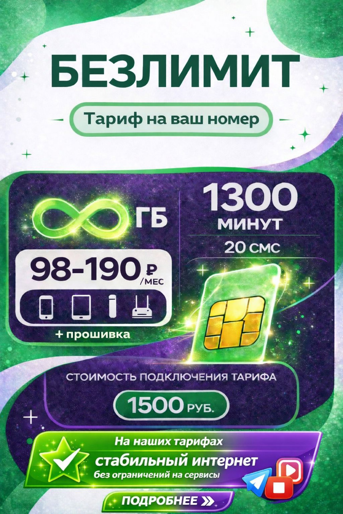 МегаФон SIM-карта безлимитный интернет для телефона и модема  с сохранением номера (Вся Россия) #1