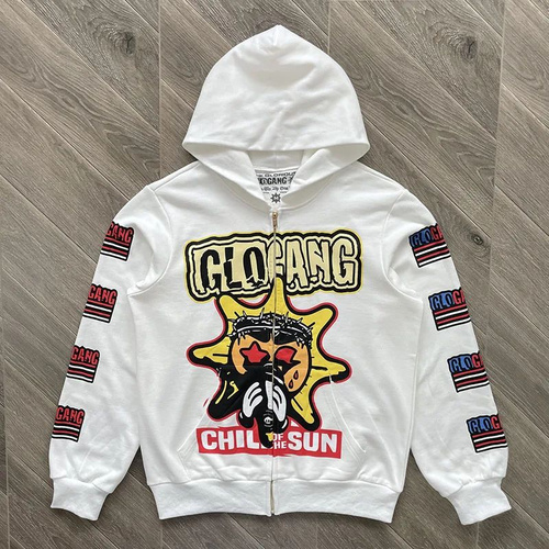 Толстовка Мужской GLO GANG Швы наружу белый Молния Хлопок, размер