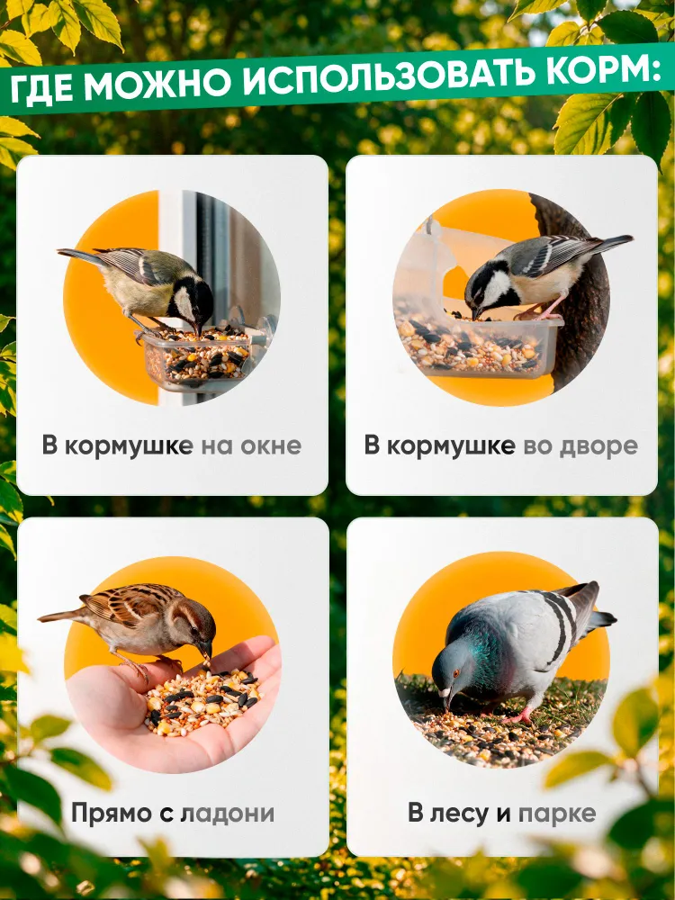 Корм для птиц лесных и парковых, синиц, поползней, соек, зерносмесь Колос Маркет, 1 кг, 1 кг, фото 6