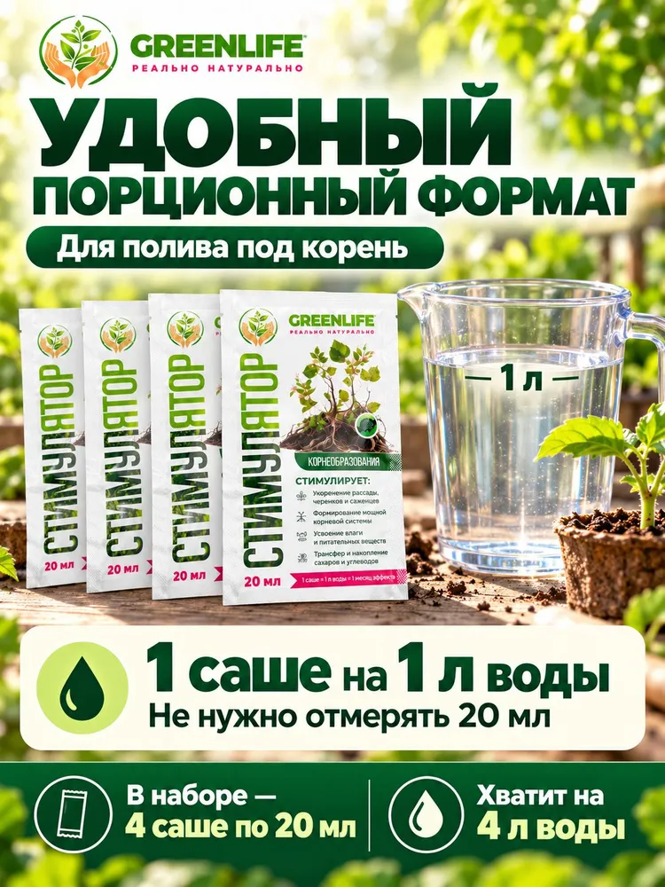 Green Life Набор саше стимулятор корнеобразования 4шт / удобрение для растений /, 4 шт, фото 2