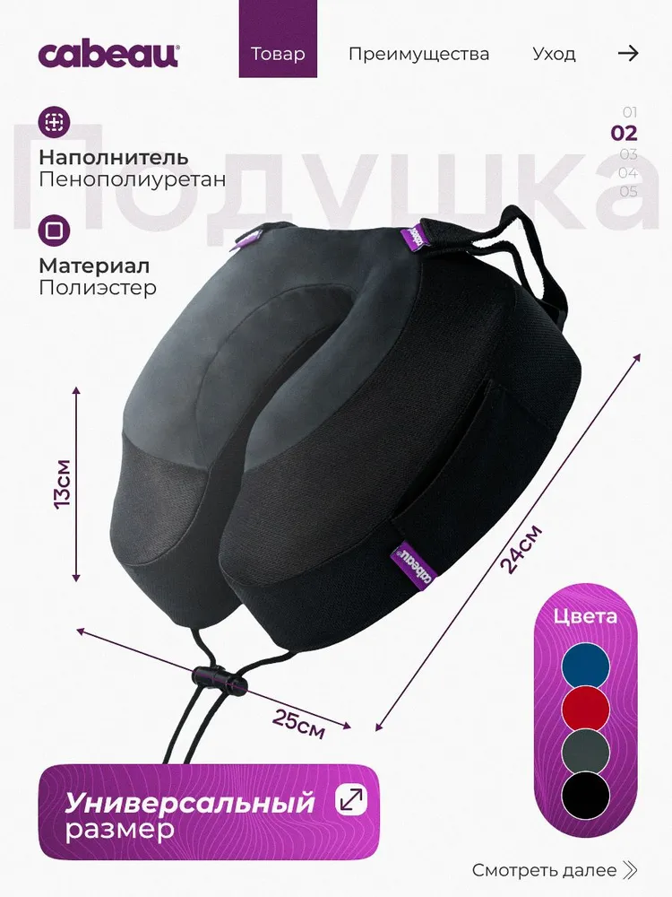 Подушка для путешествий на шею с эффектом памяти ортопедическая Evolution S3 Jet Black черная, черный, фото 2