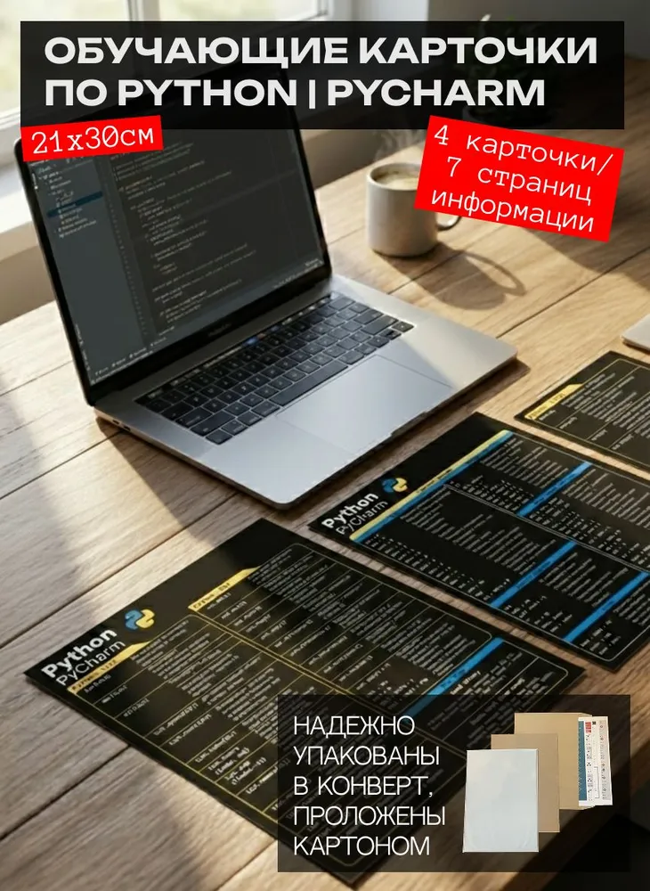 Python: карточки с синтаксисом, функциями, структурой данных, горячие клавиши IDE, формат А4, вариант