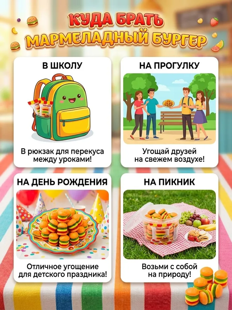 Мармелад жевательный бургер 250 гр, 250 г, фото 4