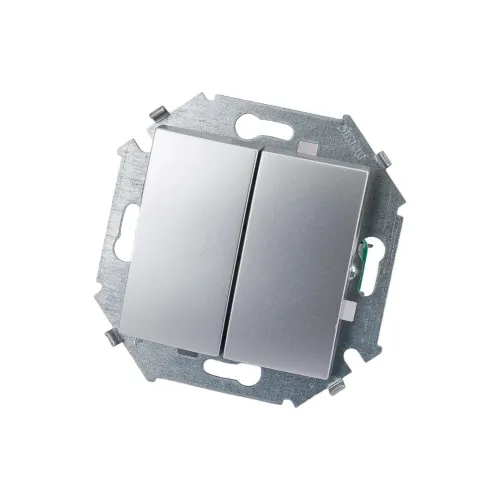 Двухклавишный выключатель Simon 16А 250В, винтовой зажим, алюминий 1591398-033