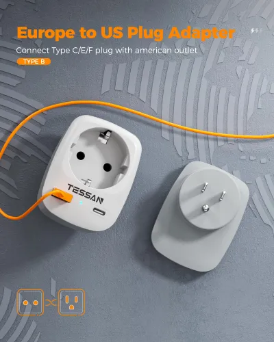 Сетевой адаптер Tessan с одним разъемом US для поездок из России в US / CA / PH / TH