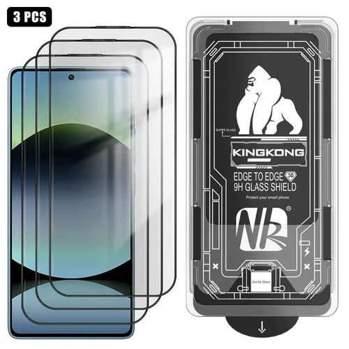 Для Redmi Note 14S 4G 3 шт. легко устанавливаемая коробка без пыли 3D с изогнутыми краями HD гальван