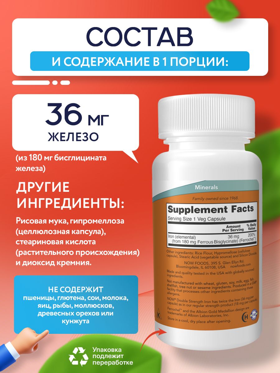 Now, IRON 36MG FERROCHEL(R) 90 капсул