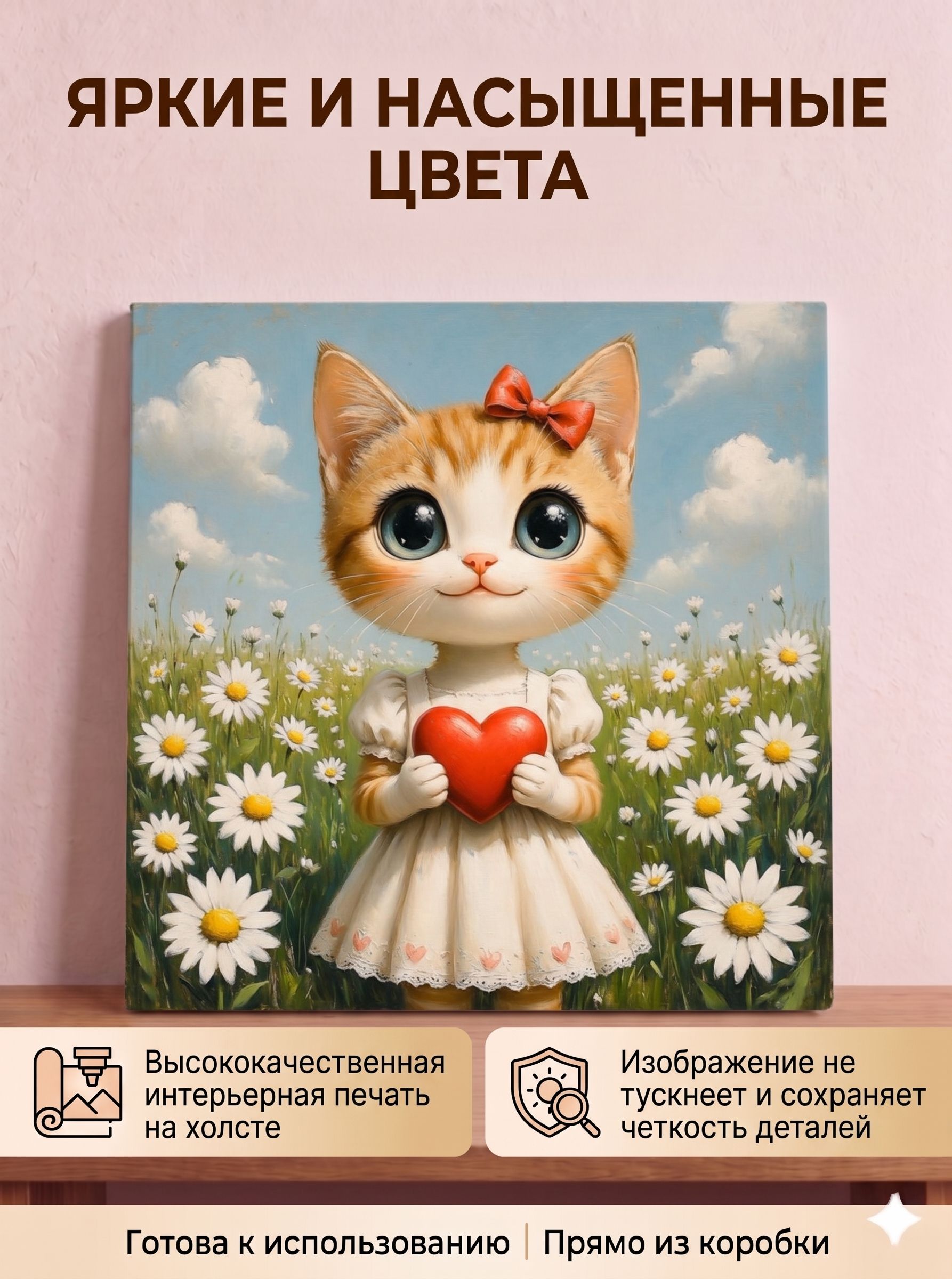 Рыжая кошечка в ромашках