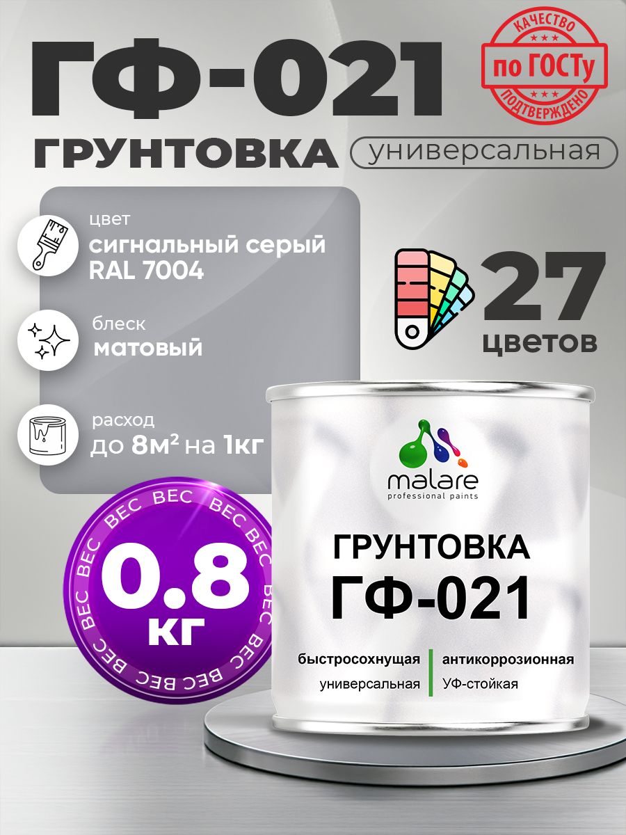 Грунтовка Malare ГФ-021 для металла, минеральных поверхностей для внутренних и н