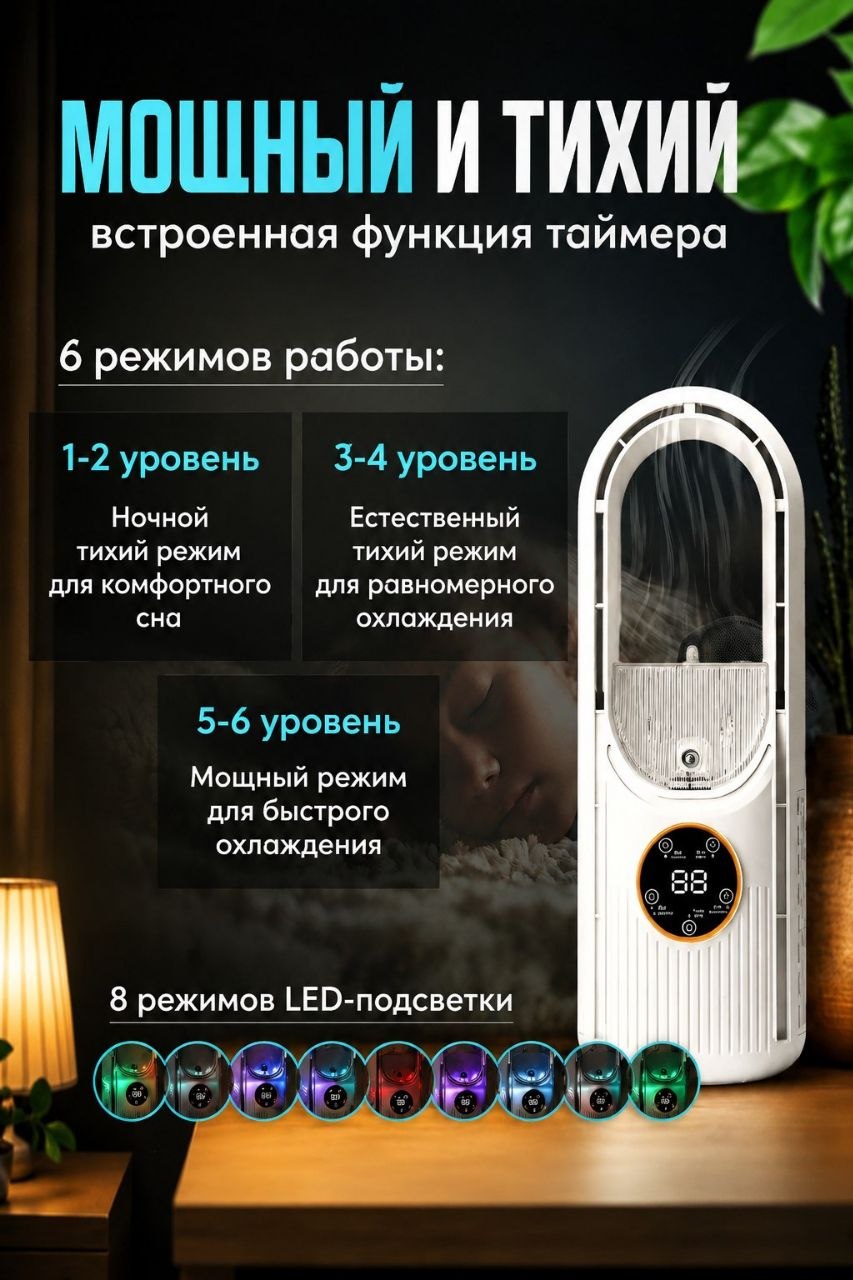 Вентилятор настольный, вентилятор безлопастной, увлажнитель воздуха с подсветкой