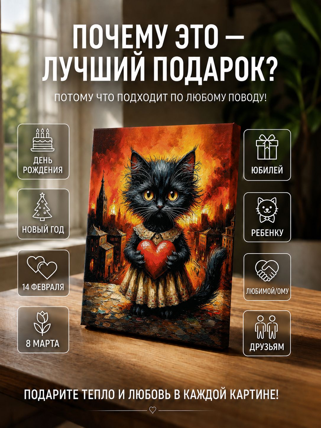 Котик с ярким сердечком