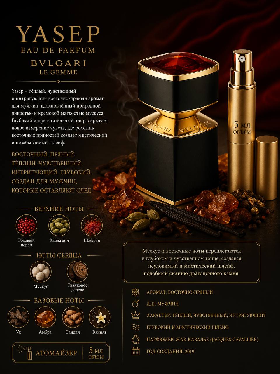 Bvlgari Yasep Парфюмерная вода мужская 5 мл Отливант купить