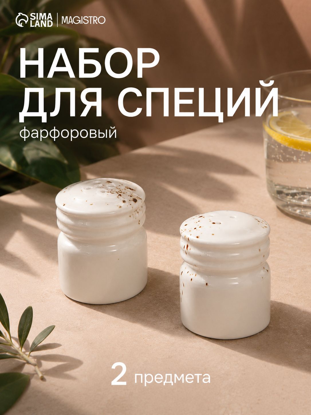 Солонка и перечница набор Magistro "Церера", объем 80 мл, фарфоровый