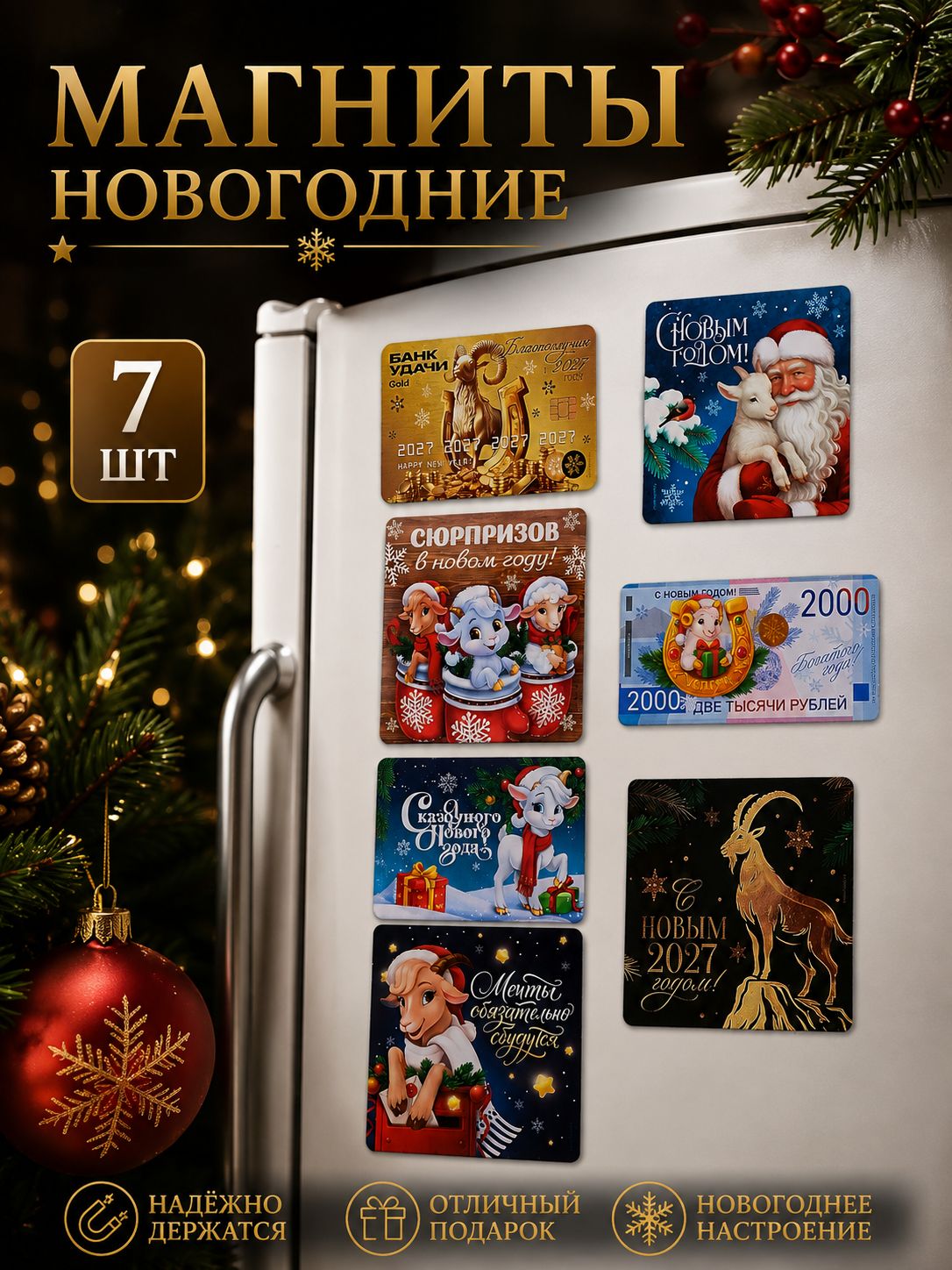 Набор магнитов, "Новогодний", 7 шт.