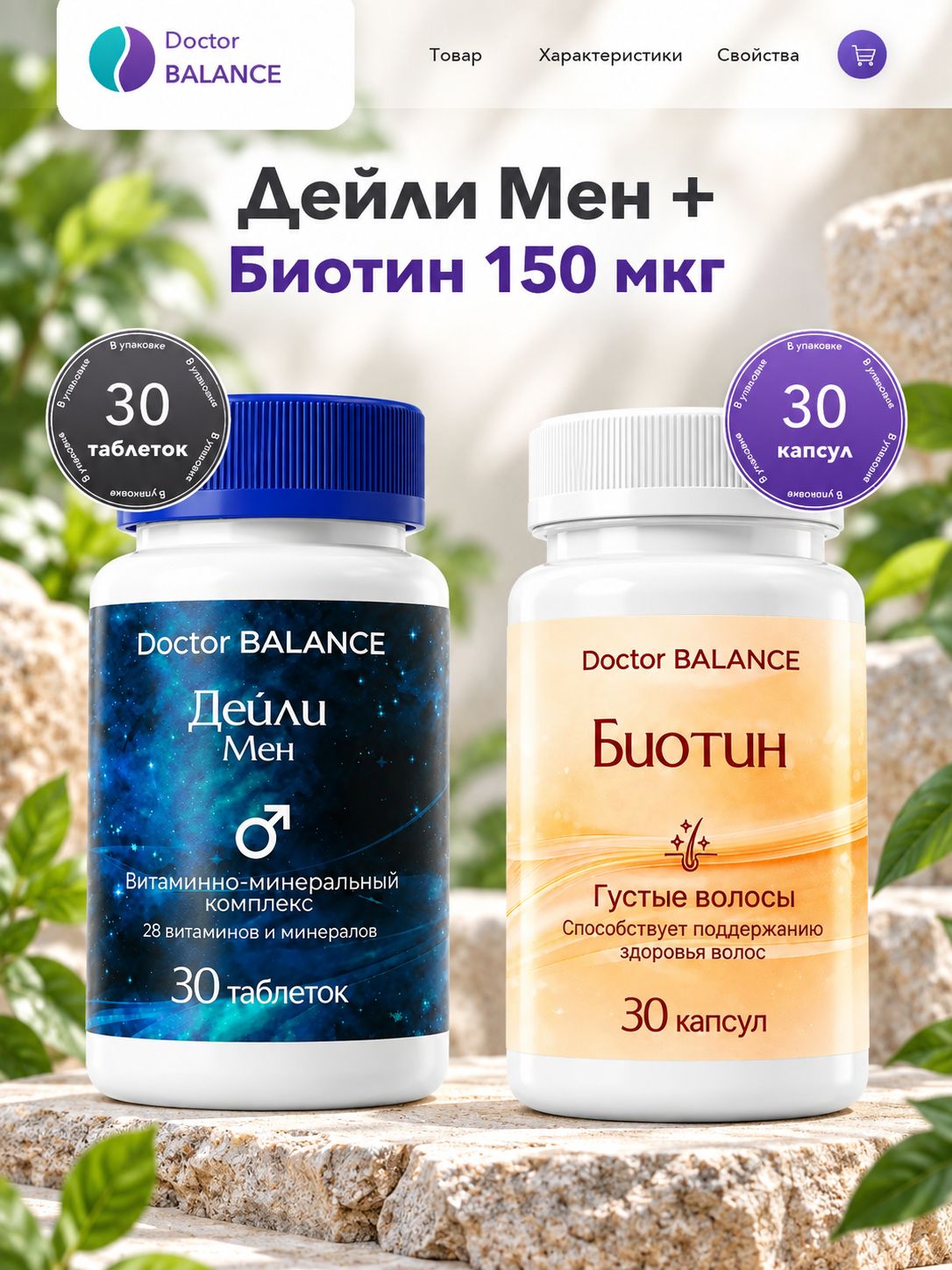 Набор Doctor Balance: Витамины для мужчин Дейли Мен 30 + Биотин 150 мкг 30