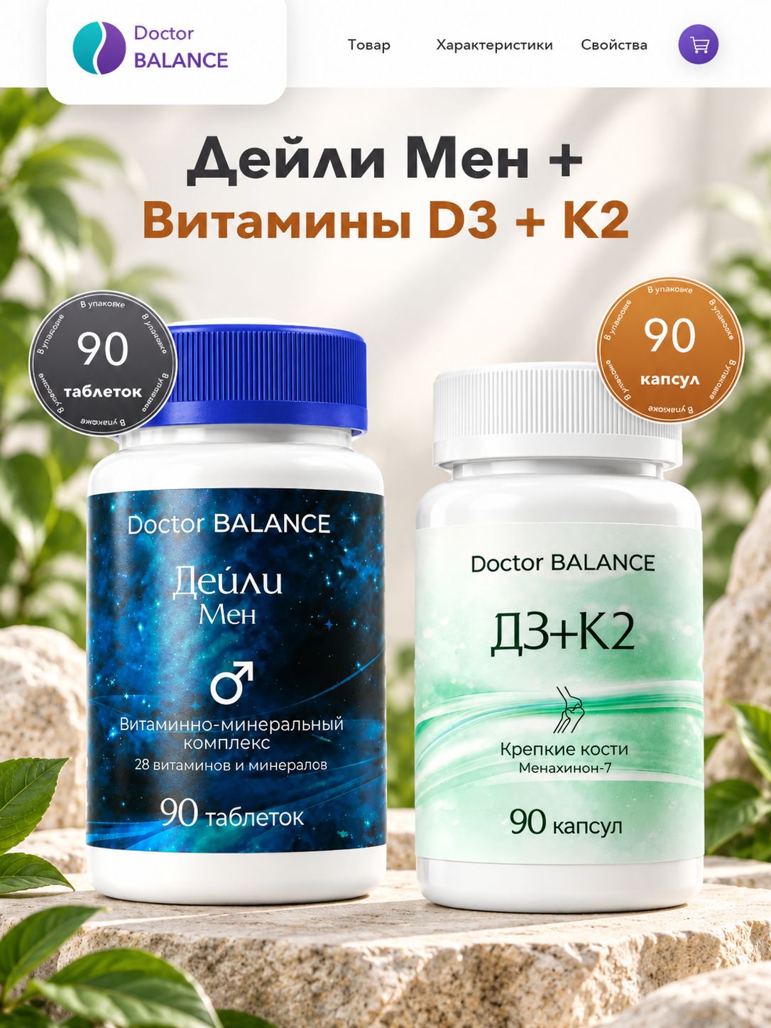 Набор Doctor Balance: Витамины для мужчин Дейли Мен 90 + Витамины D3 + K2 90