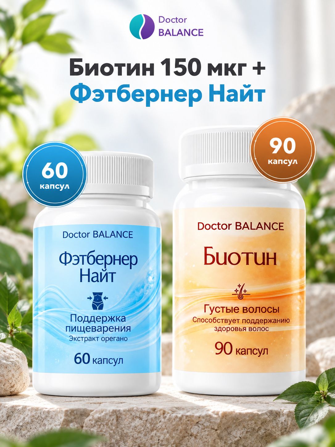 Набор Doctor Balance: Биотин 150 мкг 90 + Фэтбернер Найт 60