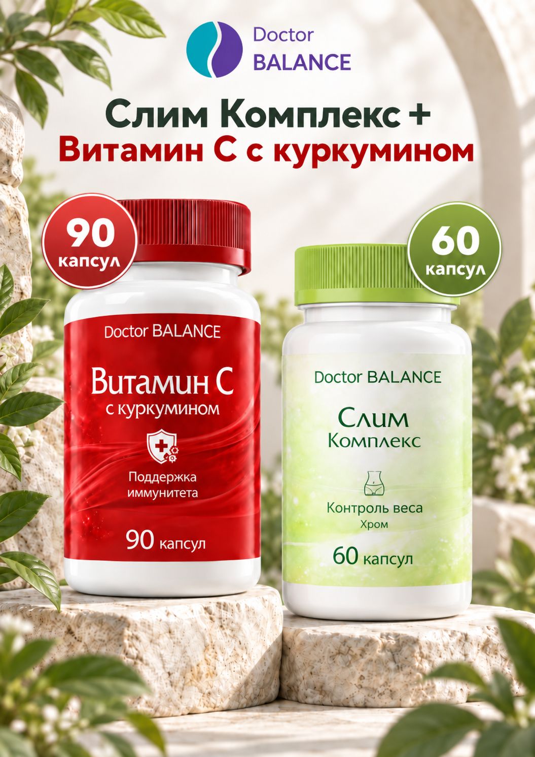 Набор Doctor Balance: Слим-комплекс для контроля веса 60 + Витамин C с куркумином 90