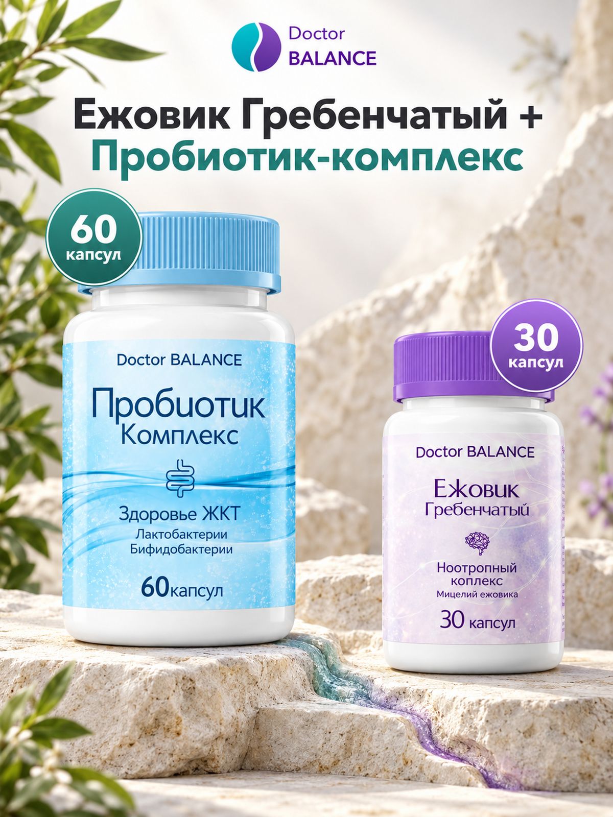 Набор Doctor Balance: Ежовик гребенчатый 30 + Пробиотик-комплекс для пищеварения 60