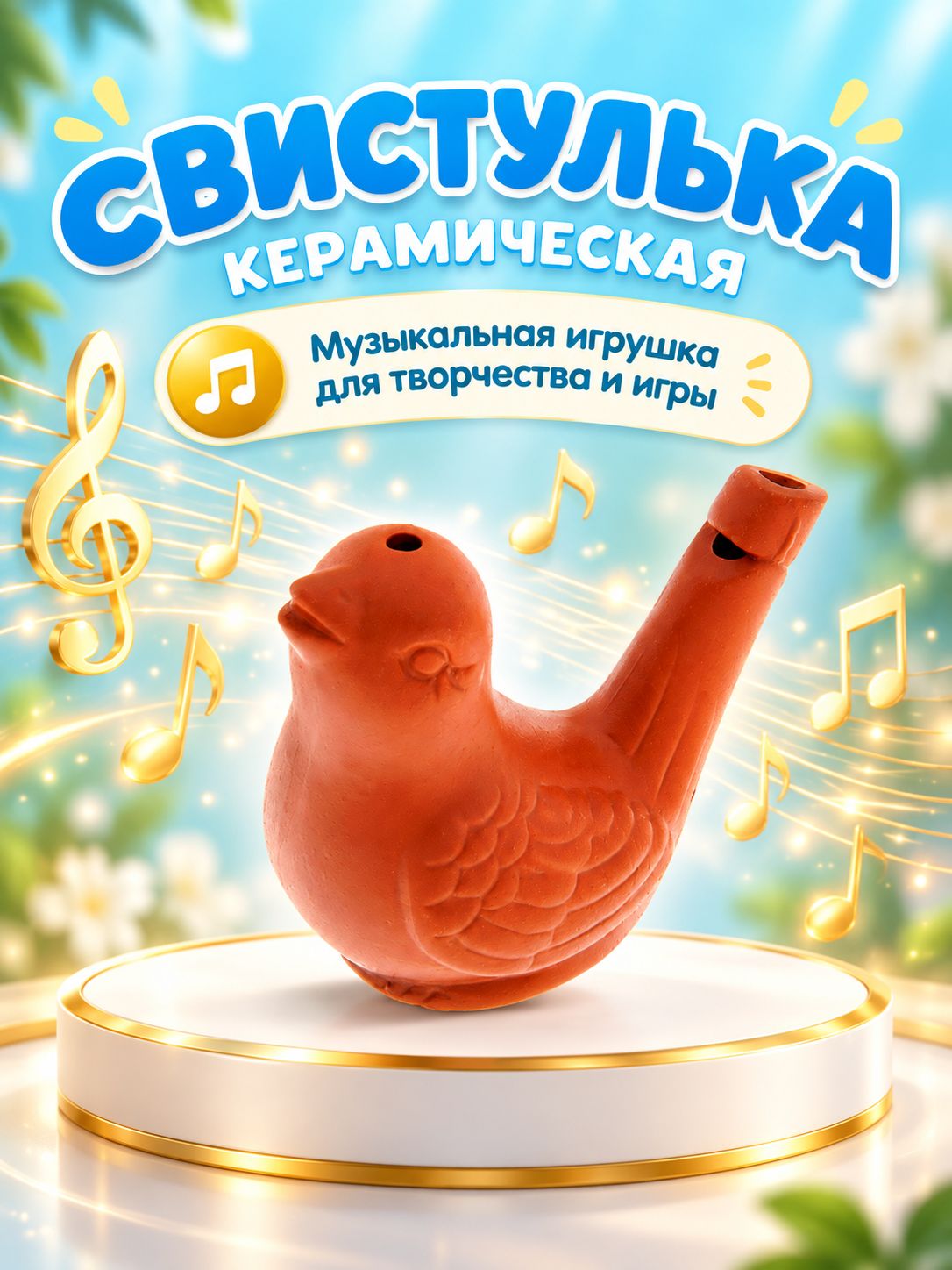 Свистулька керамическая птичка, для росписи / свистулька детская