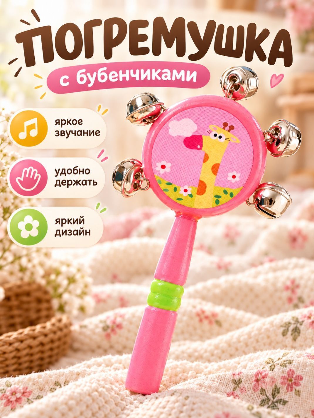 Погремушка с бубенцами / музыкальная игрушка для детей