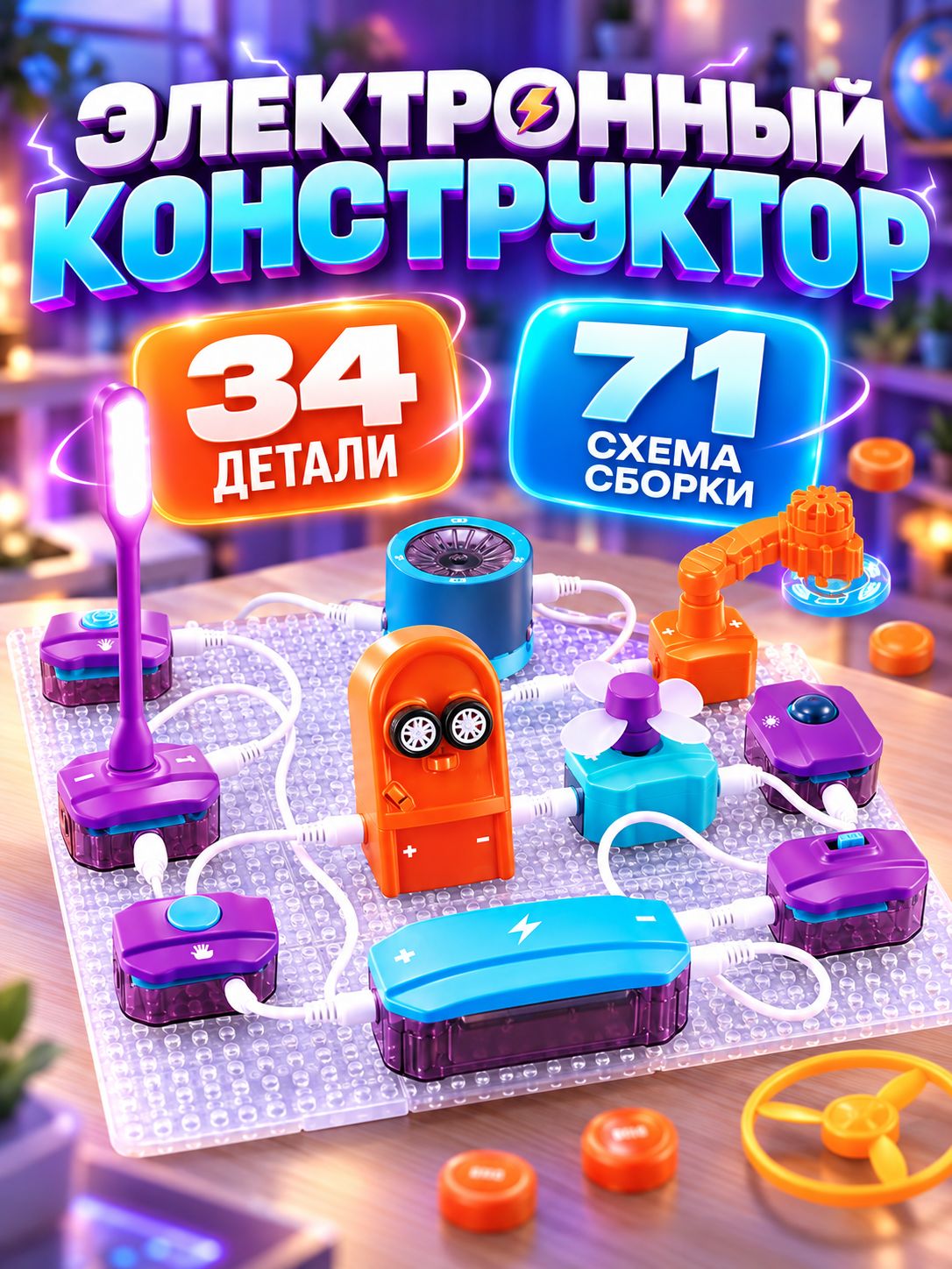 Электронный конструктор, 71 схема в 1 наборе, подарок для мальчика