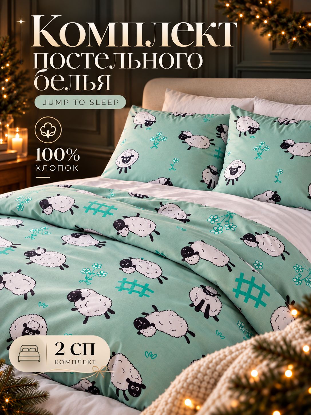 Постельное белье 2 спальное детское, "Jump to Sleep", Бязь
