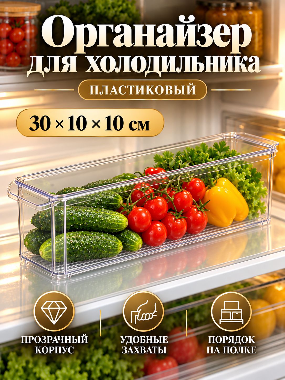 Контейнер для холодильника, органайзер для хранения продуктов, объем 2.2 л, пластик