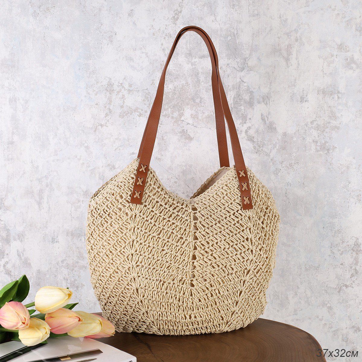 Сумка плетеная 37x16x32, светло-бежевая Сумка плетеная 37x16x32, светло-бежевая