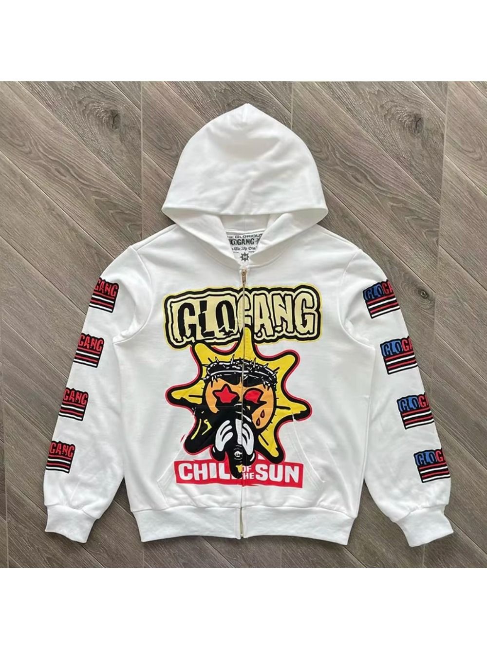 Толстовка Мужской GLO GANG Швы наружу белый Молния Хлопок, размер