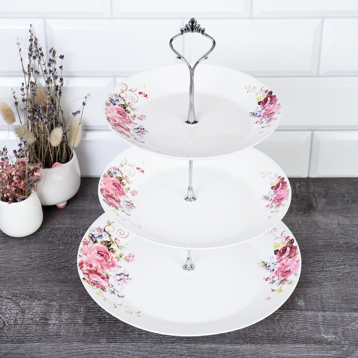 Фруктовница из стеклокерамики FLMLQP75/85/105 Розовая композиция, 3-ярусная, 19, 21,5 и 26,5 см Фруктовница из стеклокерамики FLMLQP75/85/105 Розовая композиция, 3-ярусная, 19, 21,5 и 26,5 см