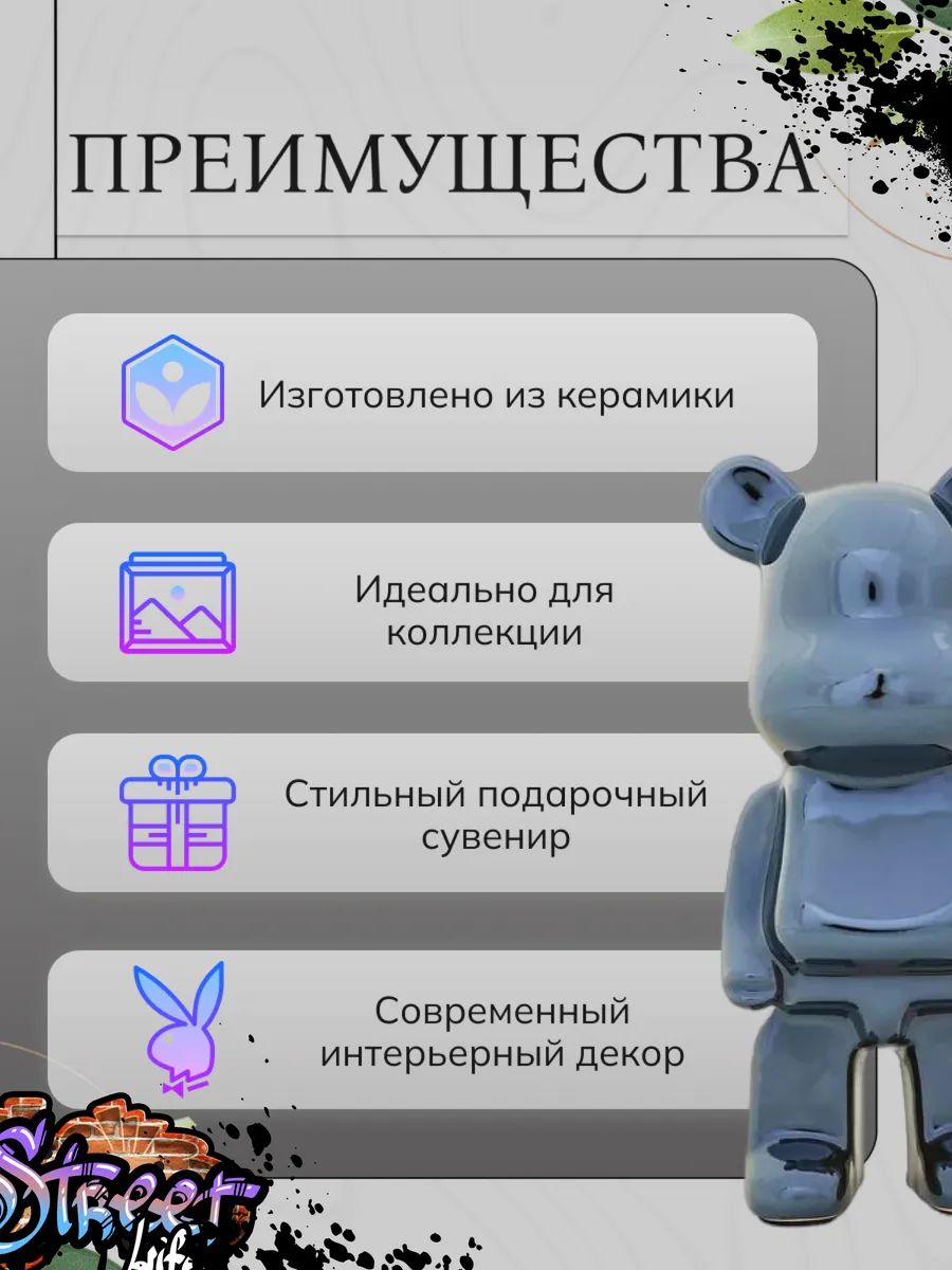 Статуэтка МиккиBearbrick Черный 18 Китай HY088-5-3