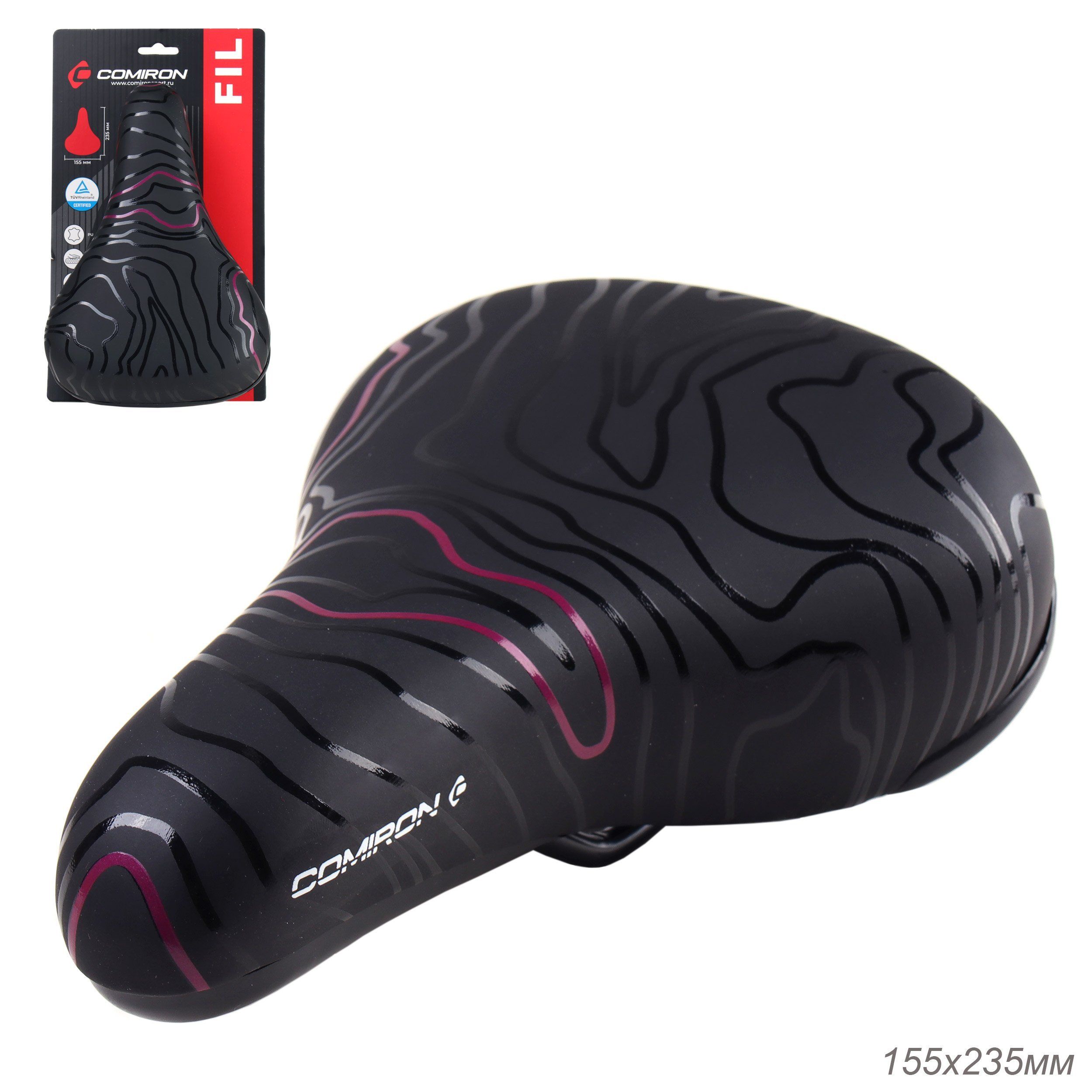 Седло велосипедное детское COMIRON FIL N964P 235x155 мм, чёрный с розовым Седло велосипедное детское COMIRON FIL N964P 235x155 мм, чёрный с розовым