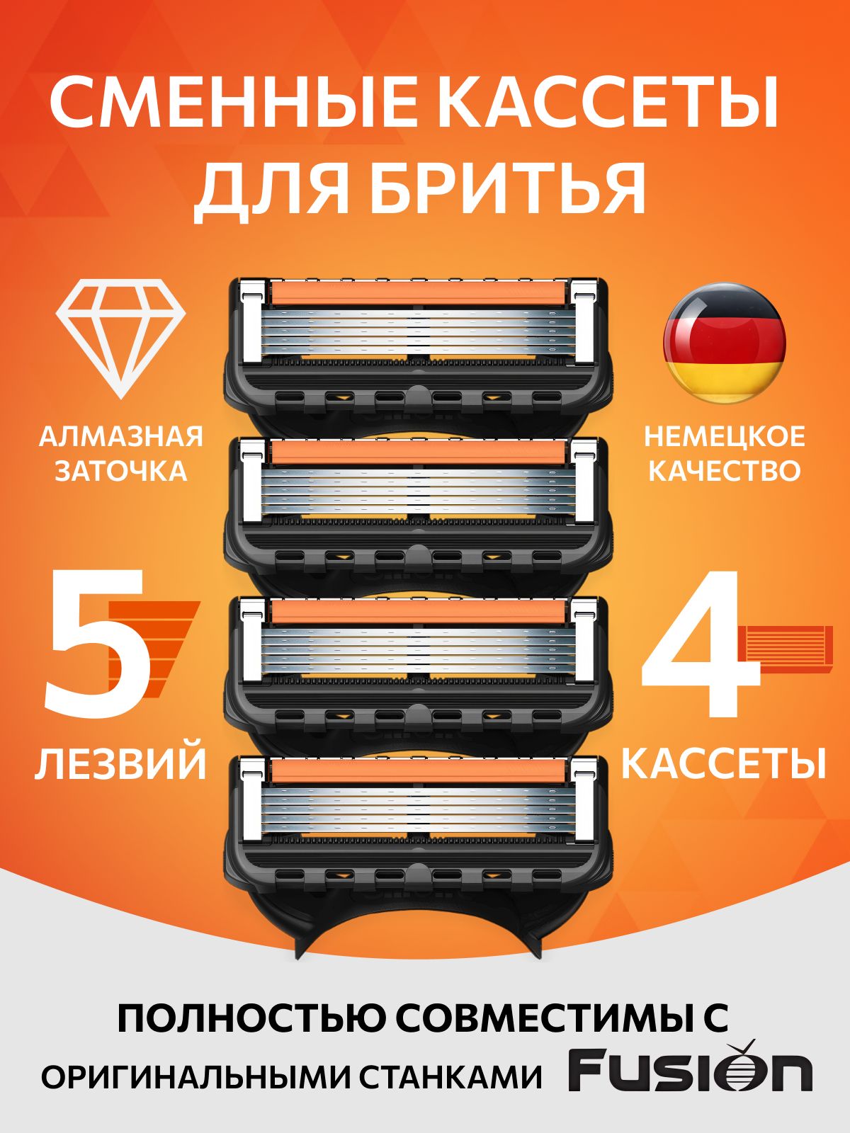 ЛезвияКассетыдлябритьямужские4шт/Сменныекассетыс5лезвиямидлябритья