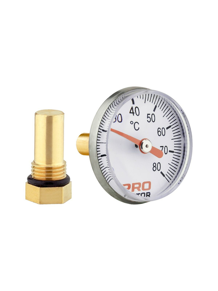 Термометр ProFactor аксиальный 1/4", диаметр 40 мм, 0 80 C, с гильзой 32 мм #1